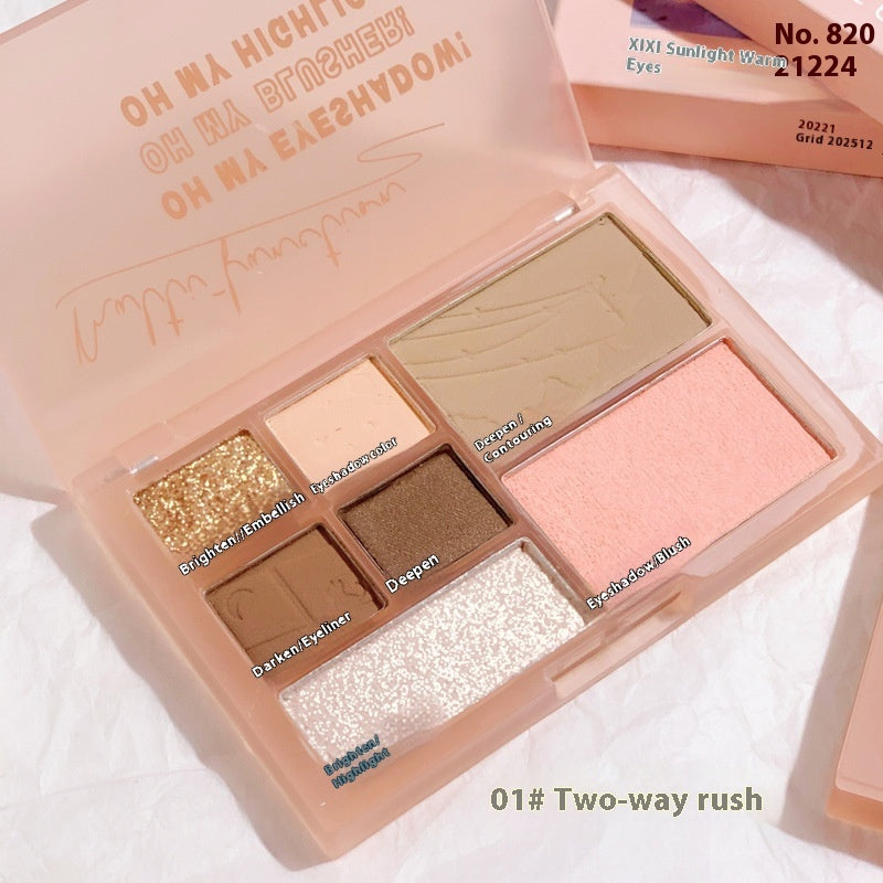 Seven-color Comprehensive Plate Novice Daily Matte Thin And Glittering Highlight Repair Blush Eye Shadow Makeup Palette